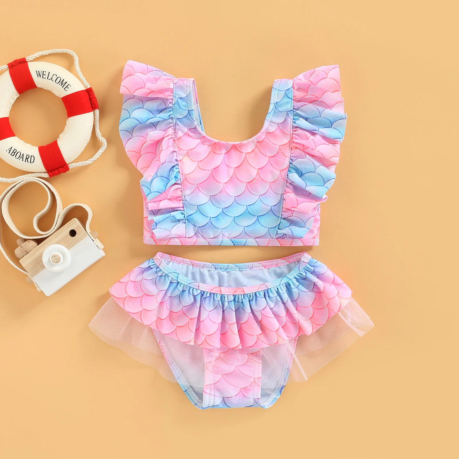 

18M-6Y Toddler Kid Girls Swimsuit Summer Swimwear Ice Cream Mermaid Bikinis Sets Children Beachwear Bathing Suit