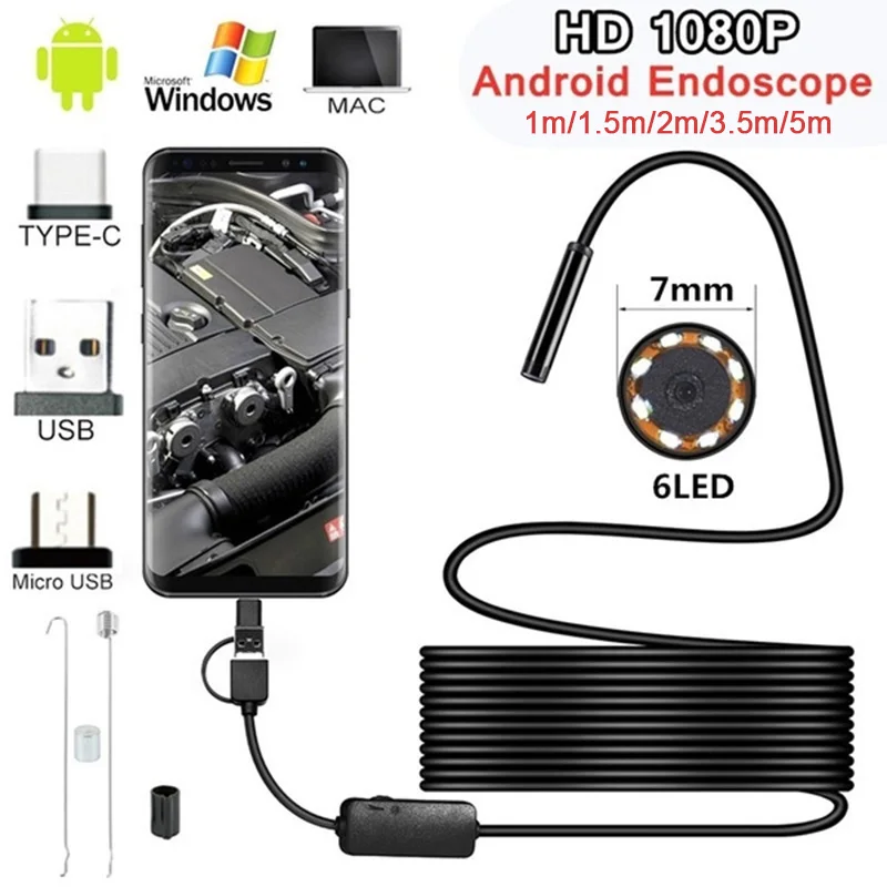 

7mm 6 LED Endoscope Waterproof Borescope Inspection Camera For Andorid Phone New