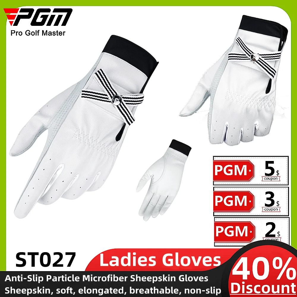 

1 Pair Golf Ladies Gloves Sheepskin Breathable Non-Slip Ladies Leather Sports Gloves for Training Competition Increase Friction