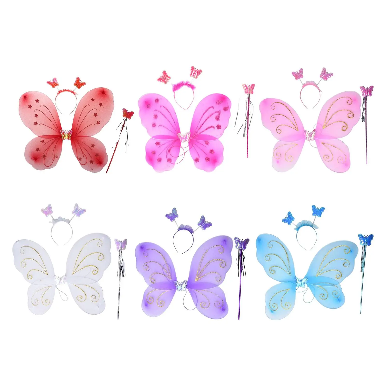 

Girls Fairy Costume Angel Wand Kids Princess Cosplay Butterfly Fairy Wing Butterfly Headband for Theme Parties Holiday