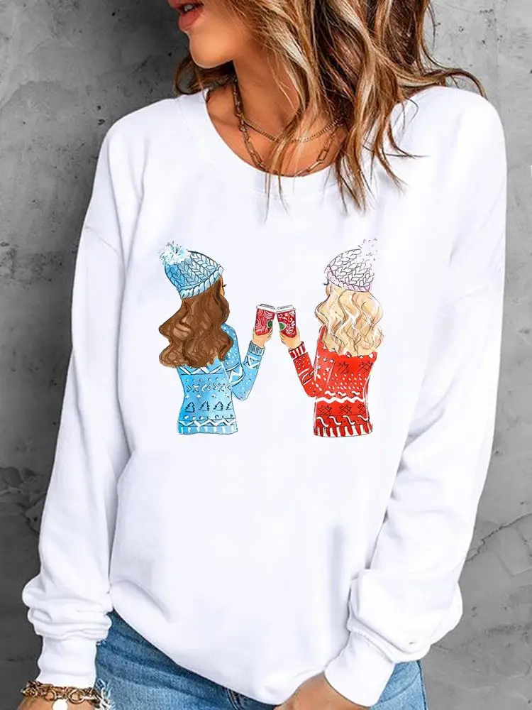 

Coffee Love Style Trend Happy New Year Print Merry Christmas Graphic Sweatshirts Pullovers For Women Fashion Female Clothing