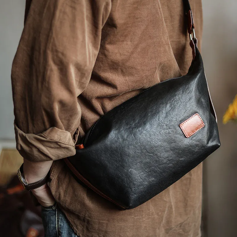 Fashion designer natural genuine leather men's shoulder messenger bag simple casual first layer cowhide commuter chest bag