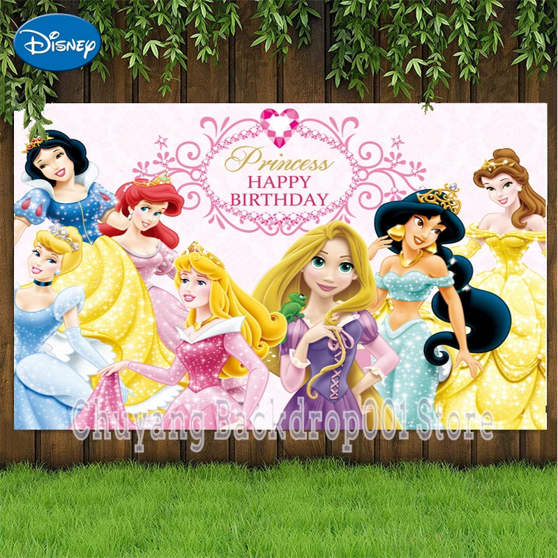 Disney Pink Princess Photography Decoration Backgrounds Vinyl Photo Shootings Backdrops for Kids Girl Birthday Party Supplies
