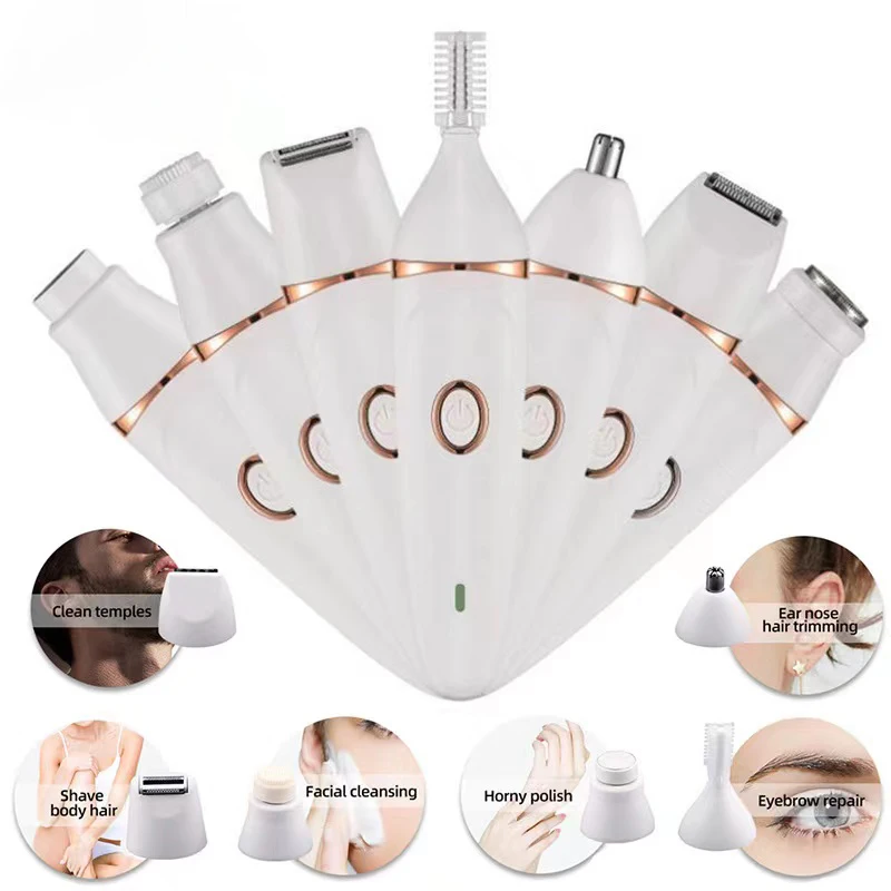 

Rechargeable Lady Shaver Nose Hair Trimmer Eyebrow Shaper Leg Armpit Multifunctional Ladies Epilator 7 in 1 Female Epilator