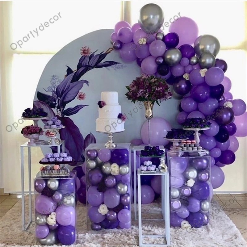 

140Pcs/Set Lady Wedding Party Decoration Balloon Dark Purple Chrome Silver Balls For Kid Birthday Gift Decoration Baby Shower