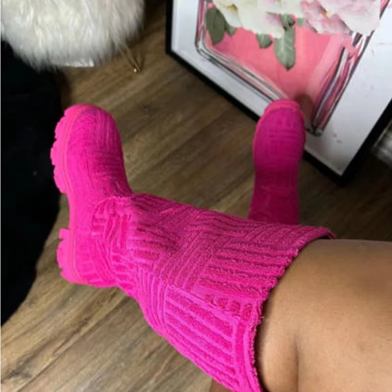 

Thick Heels Knee High Boots Women Suede Autumn Winter Warm Botas Chunky Platform Long Boots Shoes Ladies Solid Round Toe Boot