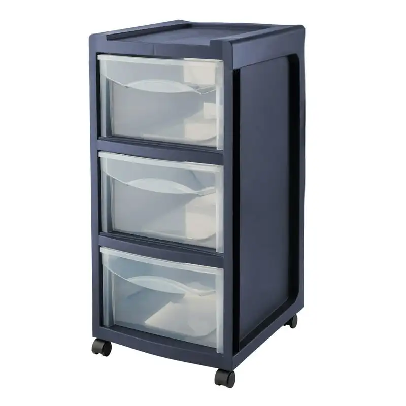 

3-Drawer Cart with Wheels, Blue Cove