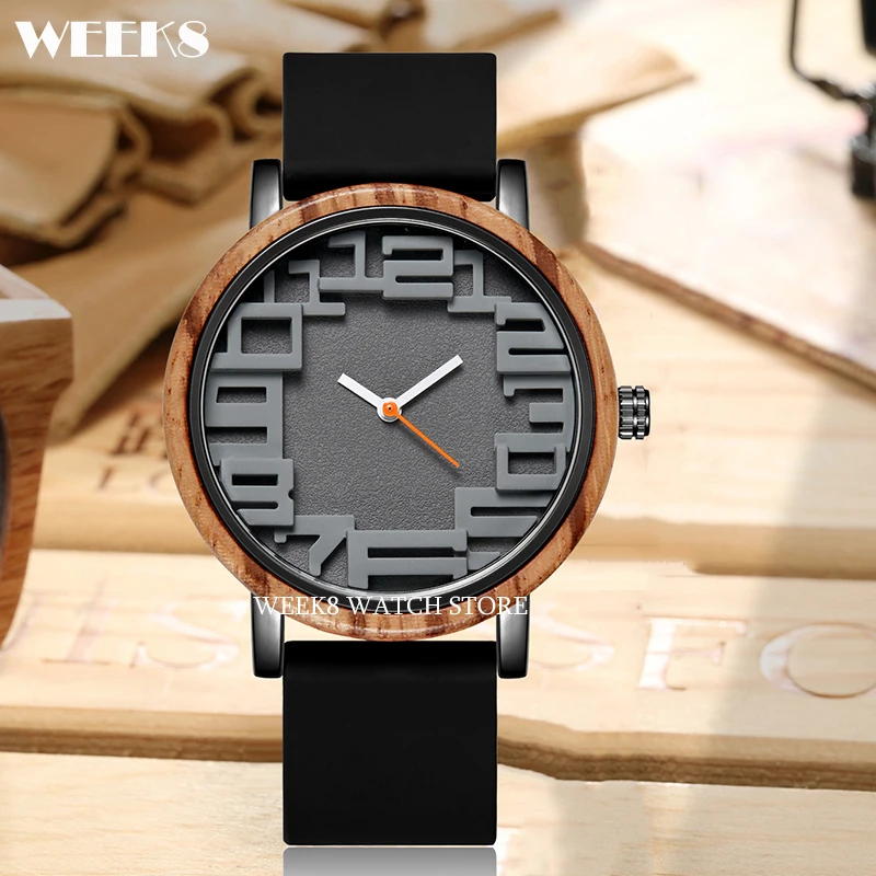 

Bamboo Wood Watch for Men Women Fashion Simple Numbers Silicone Band Watches Wristwatch Wooden Male Ladies Clock reloj de madera