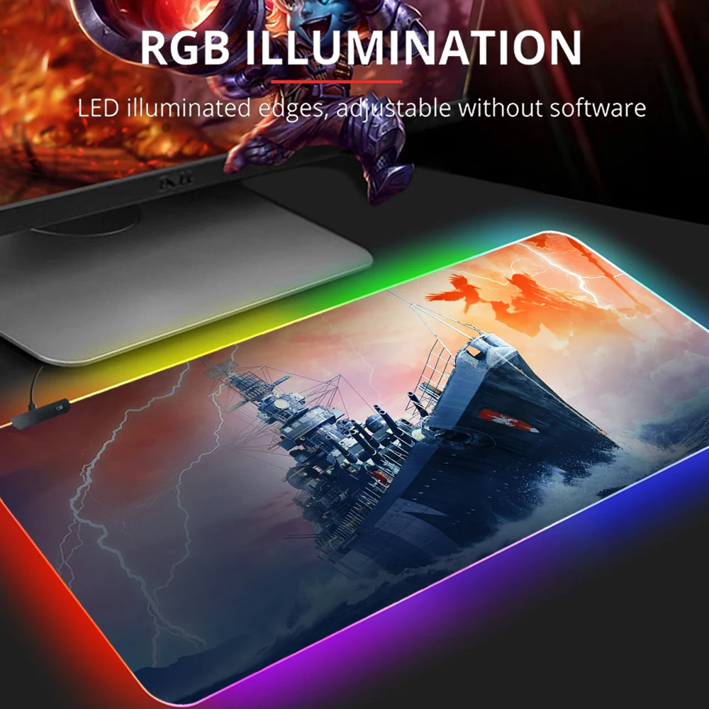 RGB популярный игровой коврик для мыши World Of warship с замком водонепроницаемый