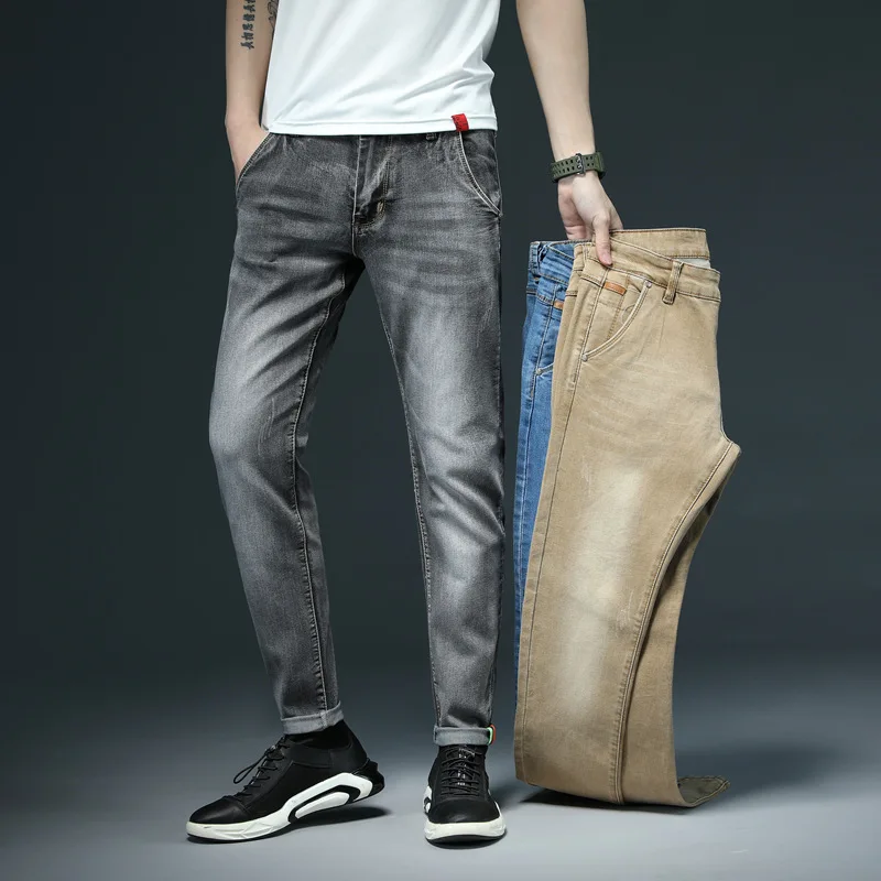 2021 New Men's Skinny White Jeans Fashion Casual Elastic Cotton Slim Denim Pants Male Brand Clothing Black Gray Khaki
