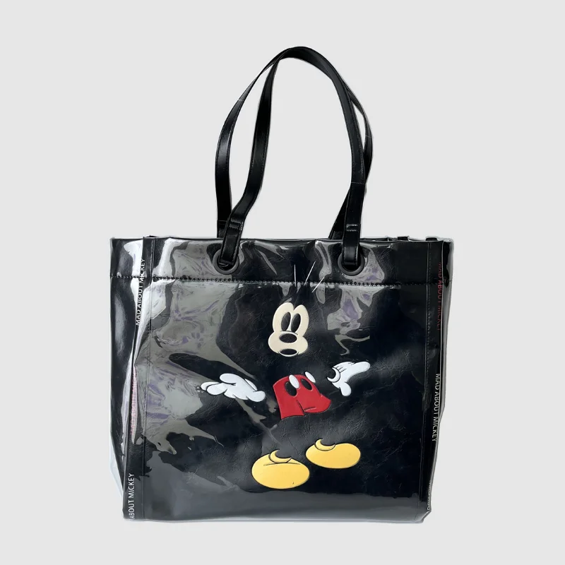 Disney's New Three-dimensional Embossing Double-sided Printing Black Big Lady Leather Transparent Tote Bag Fashion Shoulder Tote