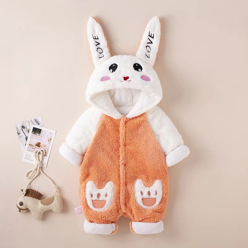 

Детский милый кролик зимний с капюшоном толстый Повседневный удобный боди Детский комплект уходящий ползунок унисекс Повседневный