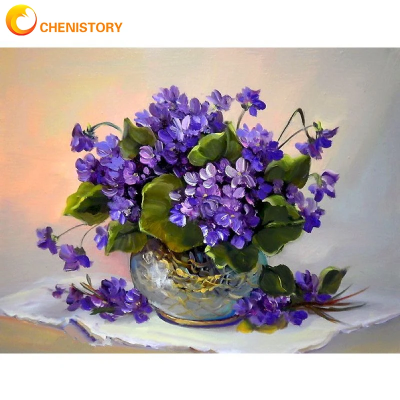 Купи CHENISTORY DIY Oil Painting By Numbers Flower Kits Drawing Canvas HandPainted Wall Art Pictures Modern Home Decor Handwork за 392 рублей в магазине AliExpress