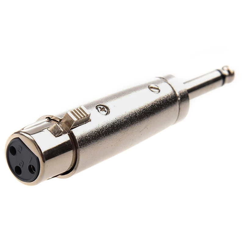 

1pc Silver-colored 3 Pin XLR Female To 1/4" 6.35mm Male Jack Lead Adapter AD Speaker Panel Mount Socket Connector