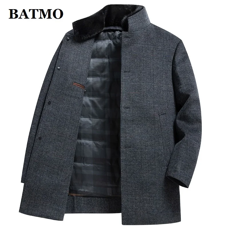 

BATMO 2022 New Arrival Winter Top quality 90% white Goose Down liner wool trench coat men,male thick warm overcoat MN8806