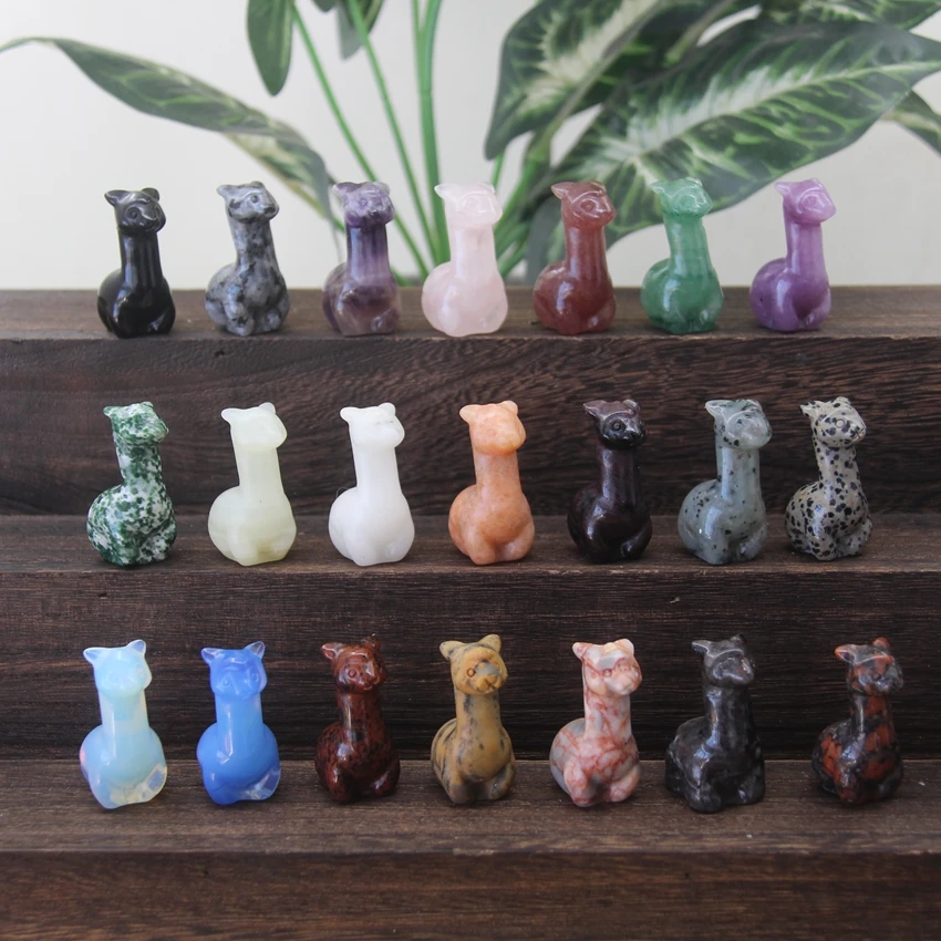 

1.5" Cute Alpaca Statue Home Decoration Crafts Carved Gemstone Reiki Healing Crystal Llama Figurine Rose Quartz Mini Animal Gift