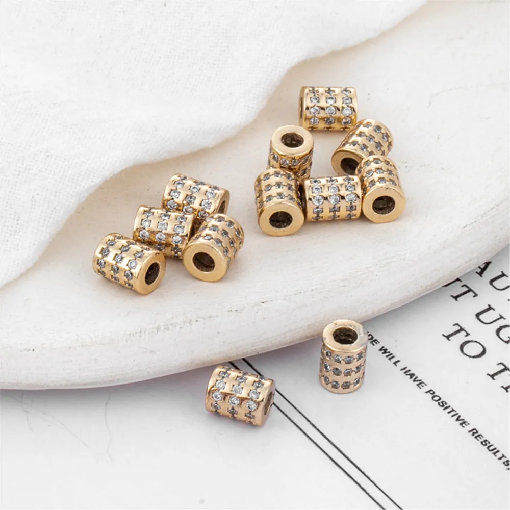 

14K gold and color-preserving zircon barrel beads 5*6.5mm large hole cylinder DIY jewelry bracelet necklace loose beads