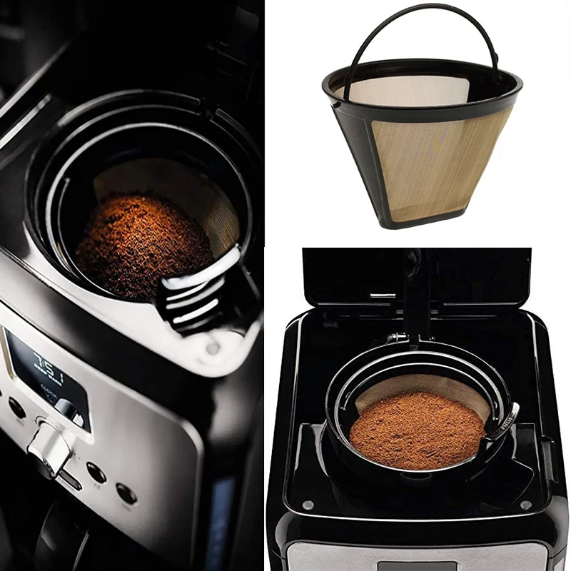 

Cone-Style Reusable Coffee Filter Replacement Permanent Filter Basket for Cuisinart Ninja Gold Mesh Coffee Strainer with Handle