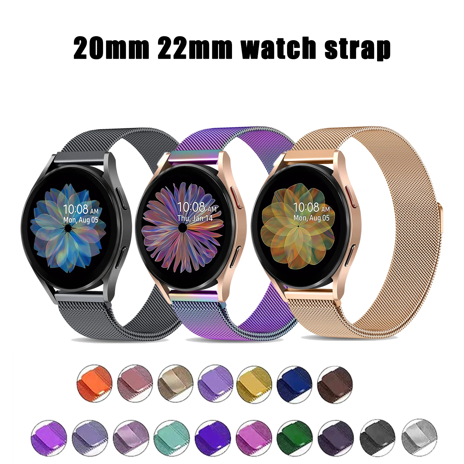 

20mm 22mm Metal Bands Compatible for Samsung Galaxy Watch 5/5 Pro/ 4 /4 Classic 40mm 42mm 44m Milanese Stainless Magnetic Strap