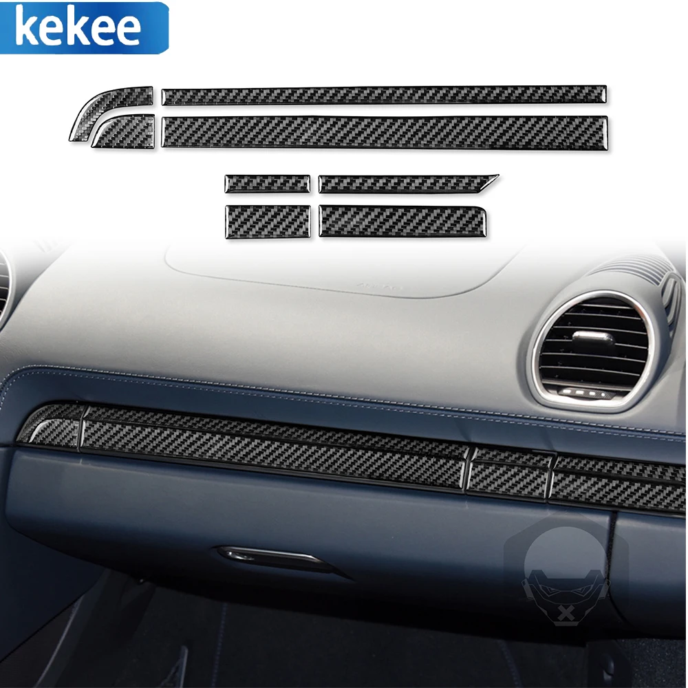 

For Porsche 718 982 Boxster Cayman 2016-2022 Real Carbon Fiber Car Co-pilot Dashboard Molding Panel Decal Sticker Strip 8PCS