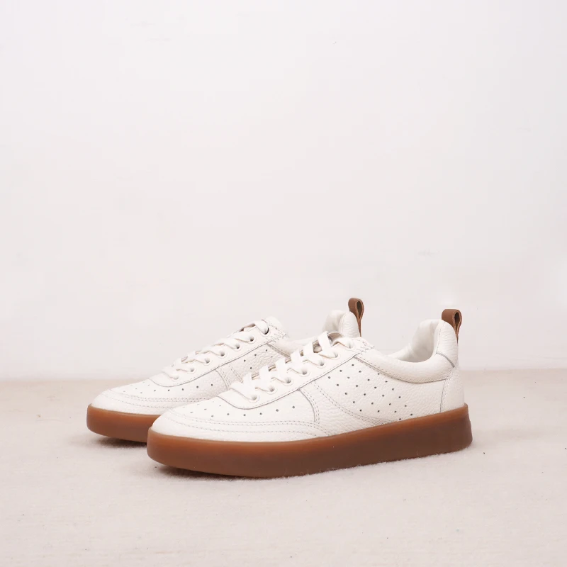 Elmsk New Genuine Leather Women's Casual Shoes Women Color-Blocking Fashion Leather Sneakers Shoes