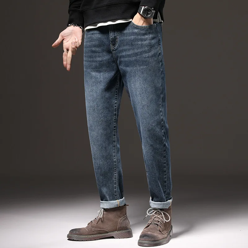 jeans men's cotton elastic comfortable small straight slim men's pants fashion trend youth casual versatile trousers
