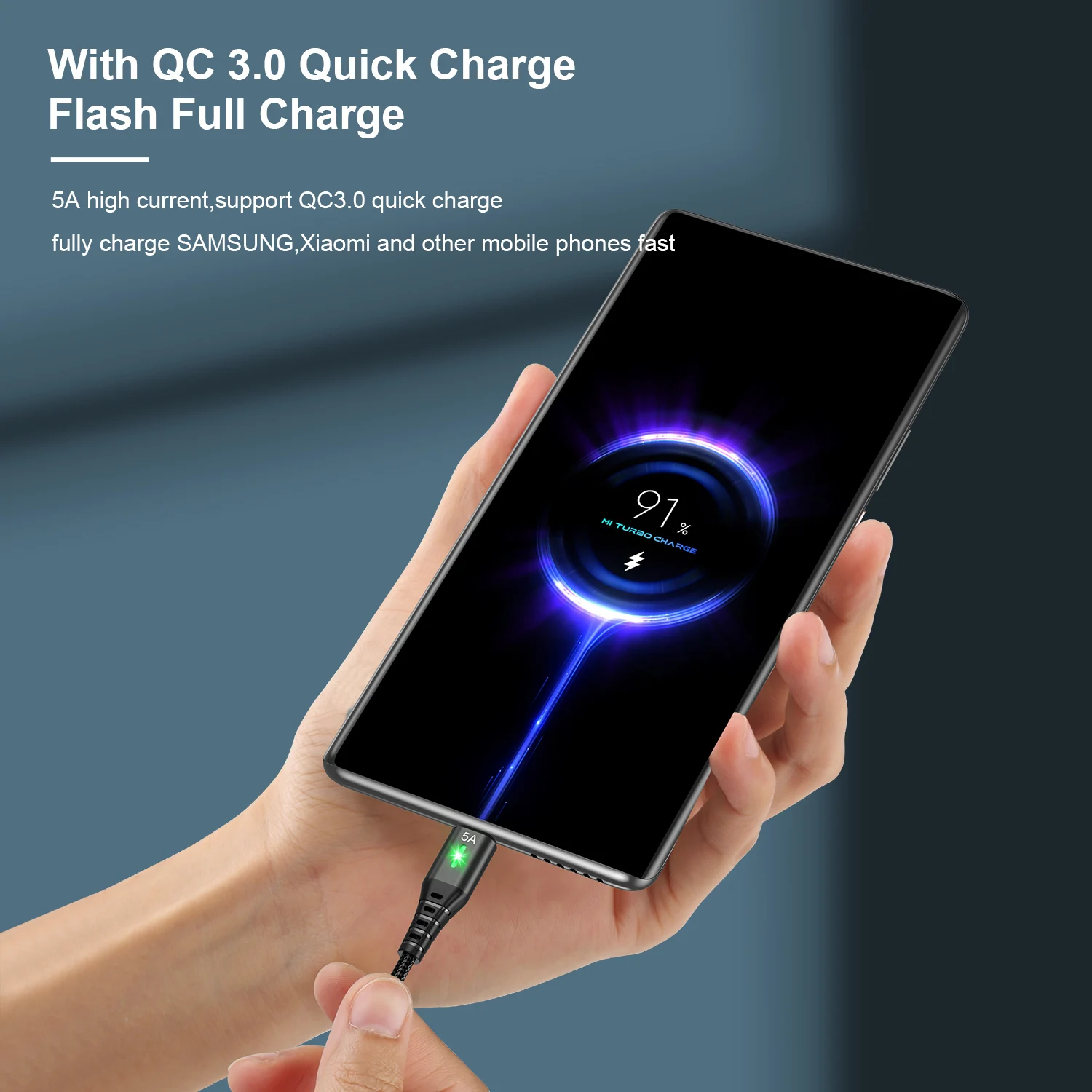 Кабель USB Type-C 5A со светодиодным индикатором Сверхбыстрая Зарядка для Samsung Xiaomi Huawei