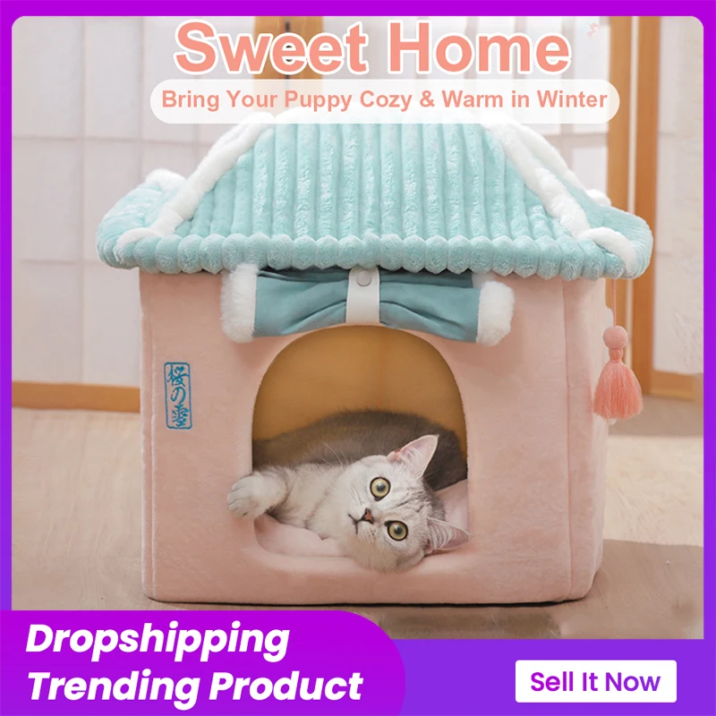 

Hoopet Cute Fully Enclosed House For Cats Warmth Winter Pet House Super Soft Sleeping Bed For Puppy Cat House Suppliers