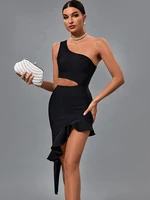 bandage dress 2022 new women black bodycon dress elegant sexy ruffle one shoulder evening club party dress high quality summer