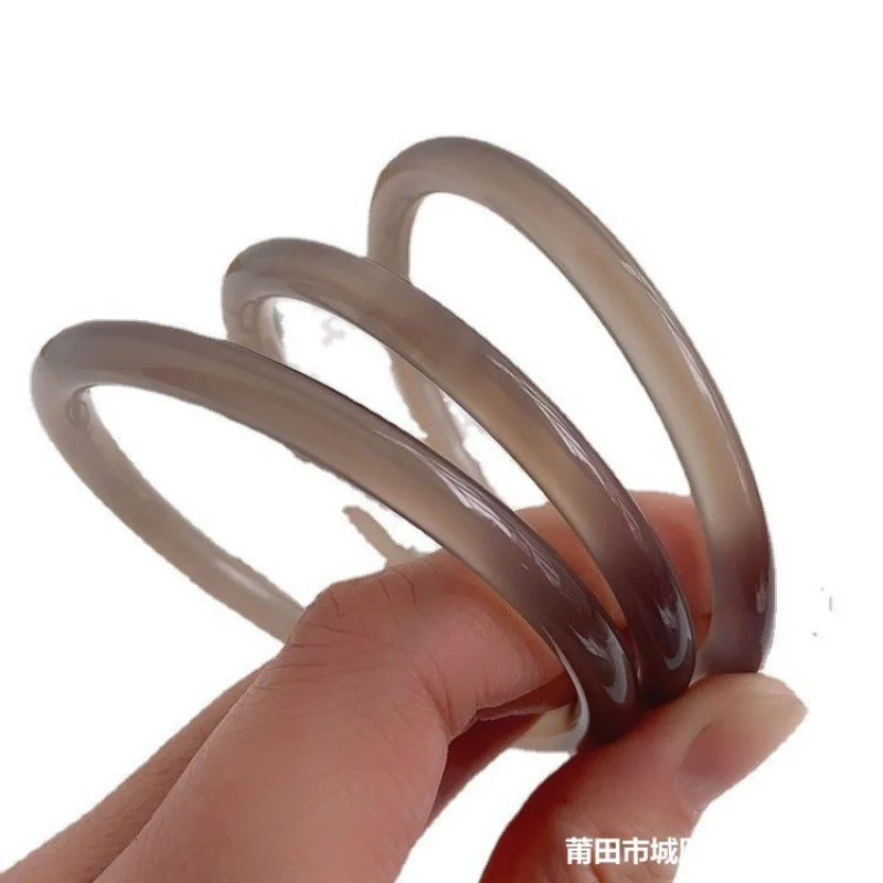 Натуральный тонкий круглый браслет из серого агата с халцедоном в стиле девушки