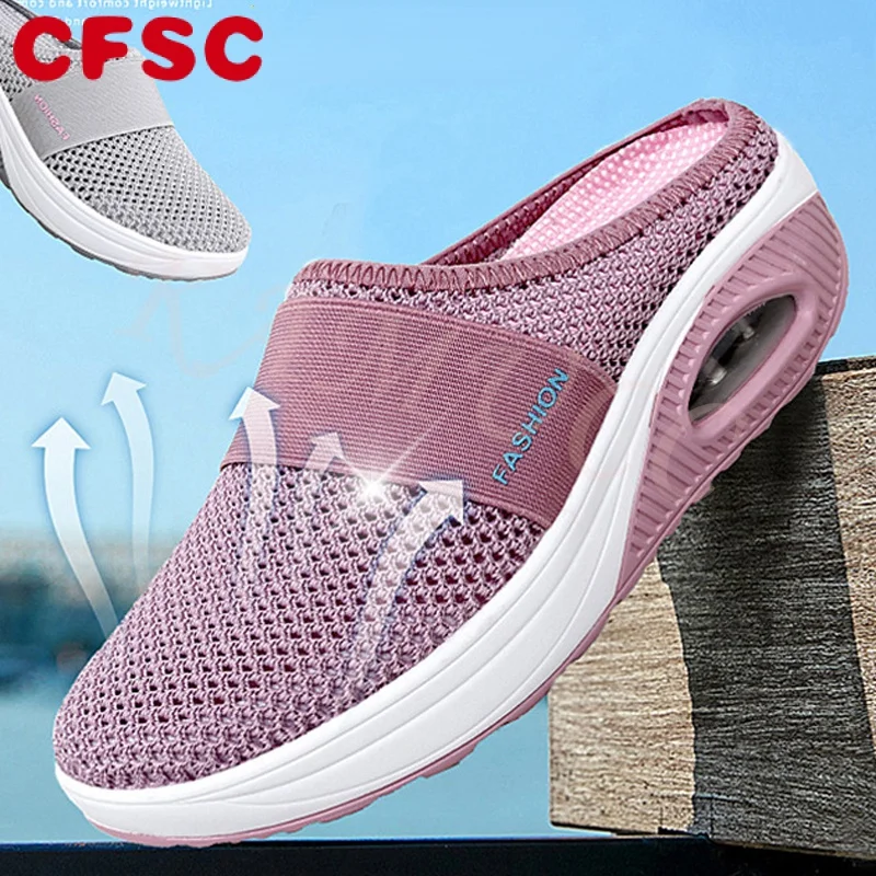

Women Mesh Lightweight Shoes Woman Slippers Wedge Shoes Female Air Cushion Sandals Thick Bottem Casual Sneakers Plus Size
