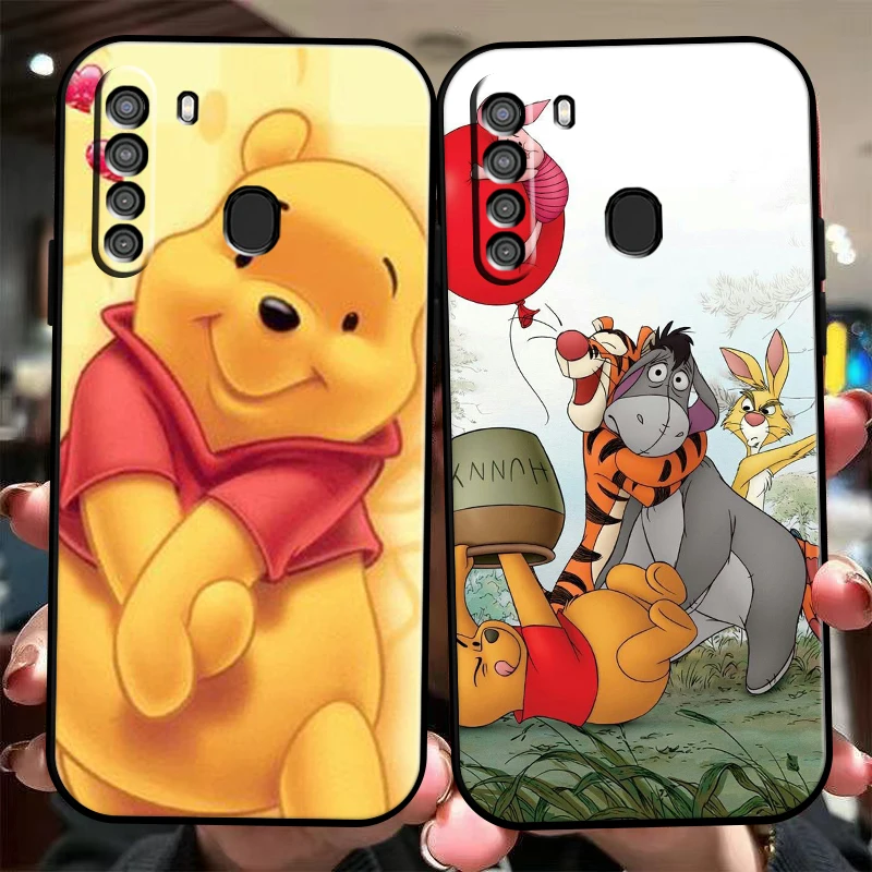 

Disney Cartoon Winnie Bear Phone Case For Samsung Galaxy A01 A02 A10 A10S A31 A22 A20 4G 5G Coque Carcasa Black Funda