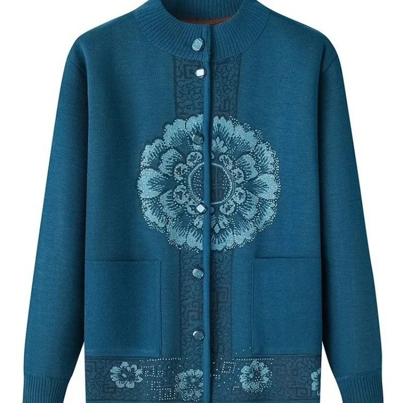 Женский зимний Кардиган среднего и пожилого возраста вязаный утепленный свитер