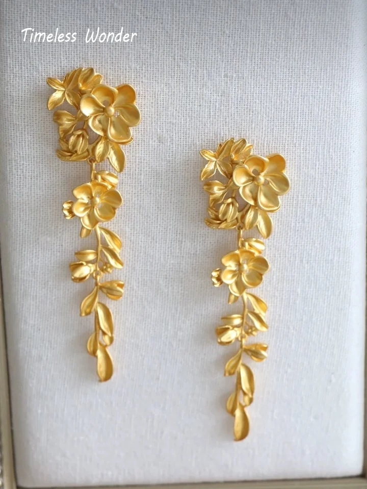 

Timeless Wonder Vintage Geo Tiered Floral Stud Earrings for Women Designer Jewelry Goth Runway Gift Rare Top Chinese Style 4423