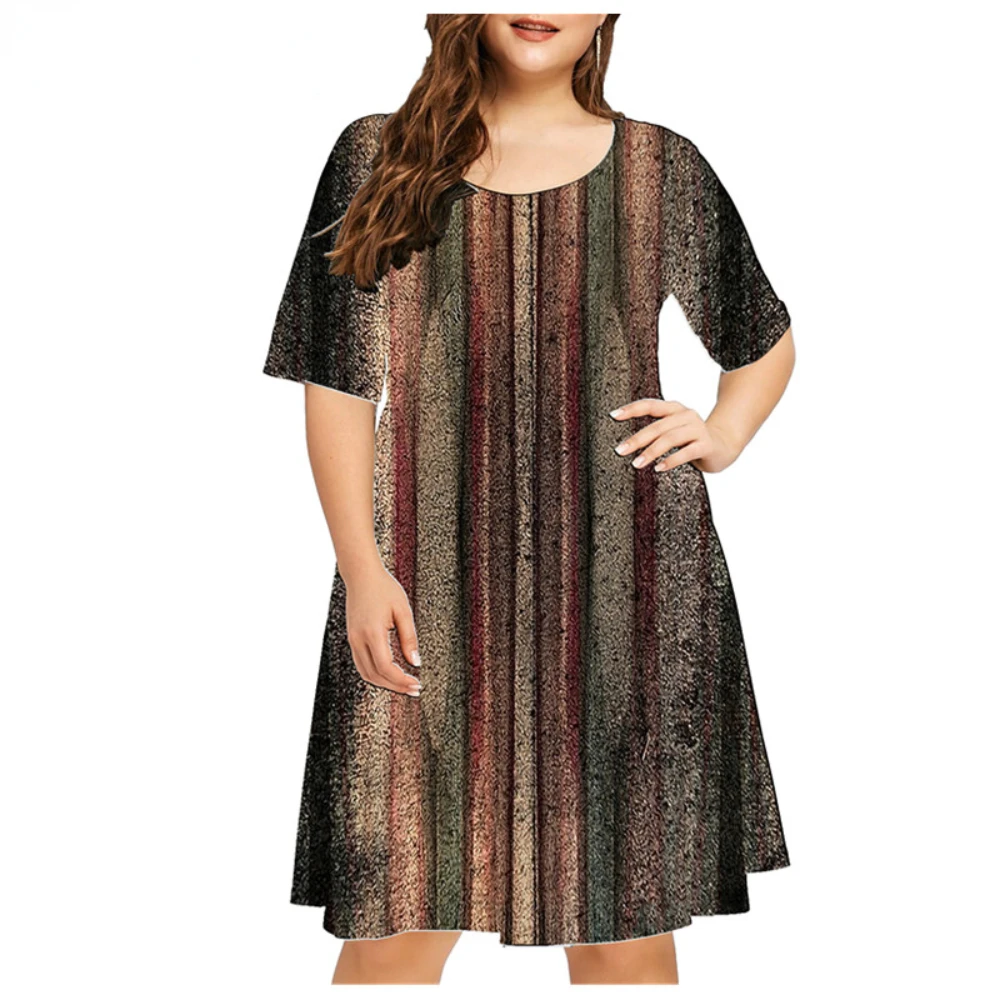 

Vestido Vintage de talla grande para mujer, ropa informal de manga corta con estampado a rayas, elegante, 4XL, 5XL, 6XL, Verano