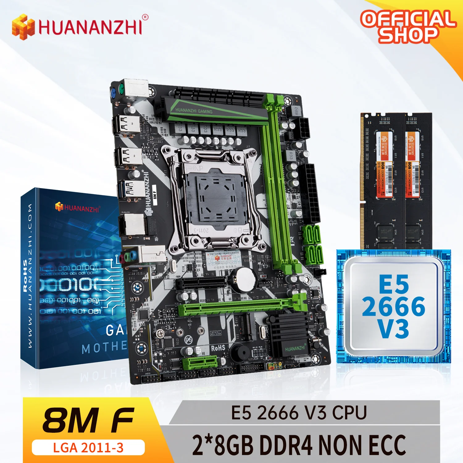 

HUANANZHI X99 8M F LGA 2011-3 XEON X99 Motherboard with Intel E5 2666 V3 with 2*8G support DDR4 NON-ECC memory combo kit set