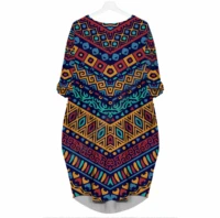 ethnic ornaments 3d printed batwing pocket dress womens pullover oversized female dresses
