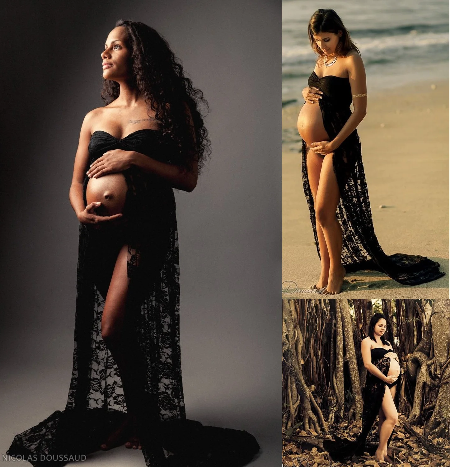 Summer Women Front Split Long Maxi Maternity Shoulderless Lace Dress Sexy Pregnant Lace Dress Gown Photography Prop See Through enlarge