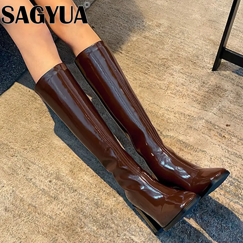 

Новые модные сапоги Челси до колена женская обувь на высоком каблуке массивные классические туфли-лодочки готические осенне-зимние женски...