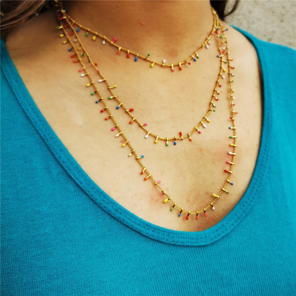 

MisenBaBa Vintage Bohemian Handmade Stainless Steel Tassel Enamel Choker Necklace for Women Layered Necklaces Fashion Jewelry