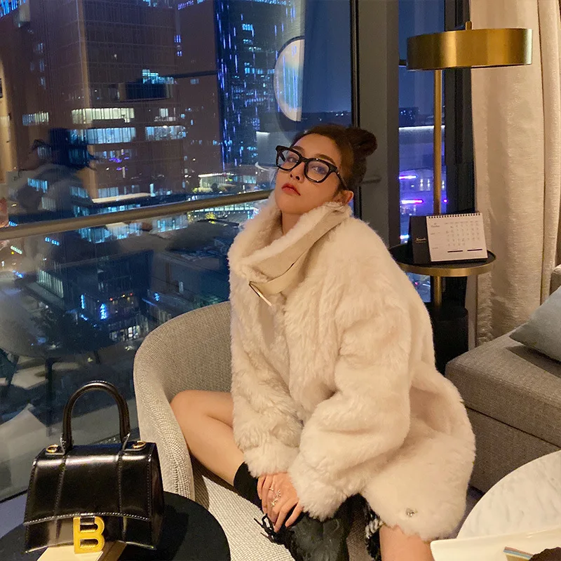 Fur coat women sheep sheared coat