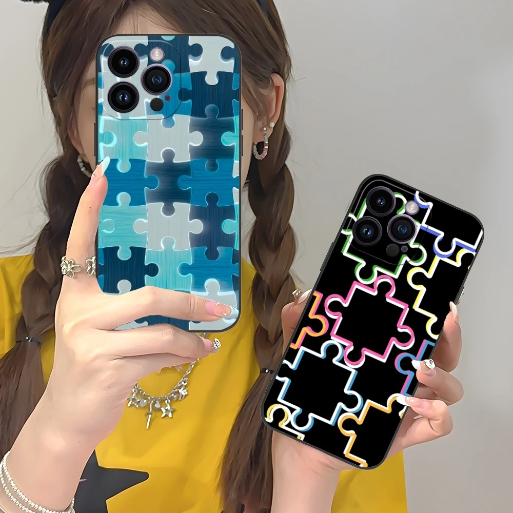 Чехол для мобильного телефона Puzzle Pretty Fashion iPhone 16 15 14 13 12 11 X XR XS 8 7 Pro Max Plus мини-черный