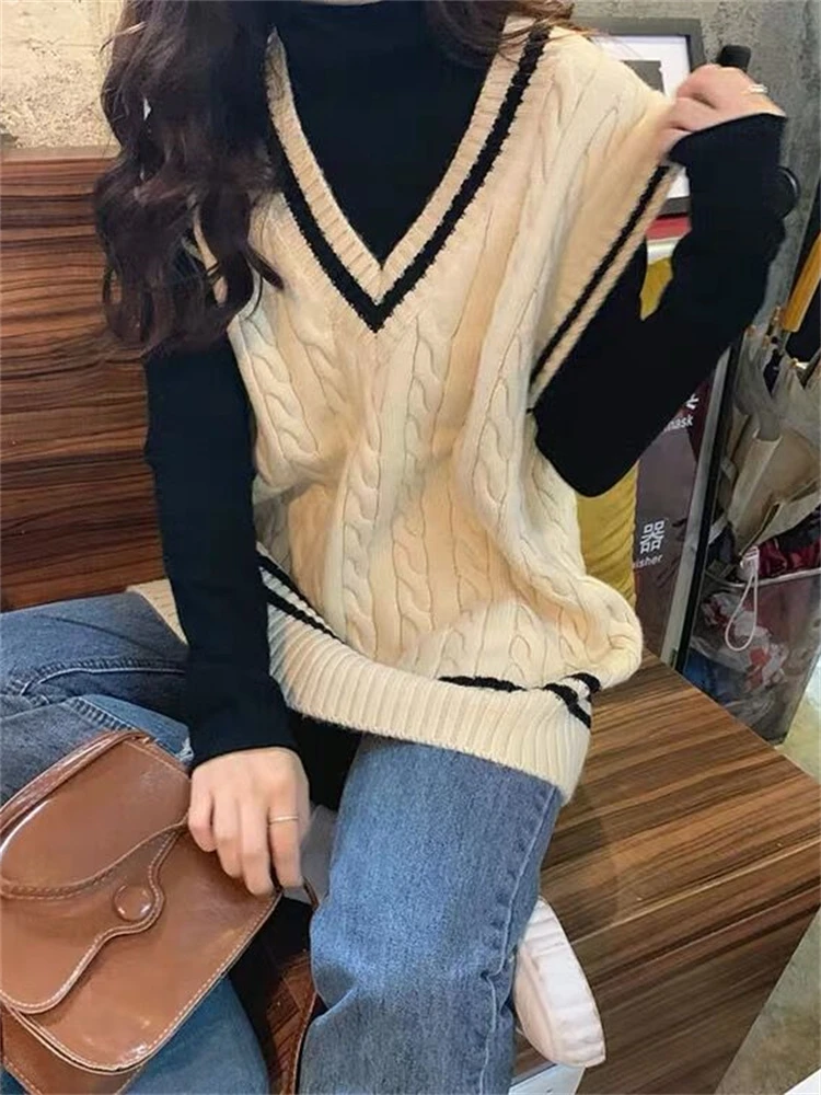 

Winter Women Knitted Vest Sweater Oversize Girls Sweater Woman Cashmere Tops Sleeveless Tank Pullover Fall Maxi Vintage Y2k