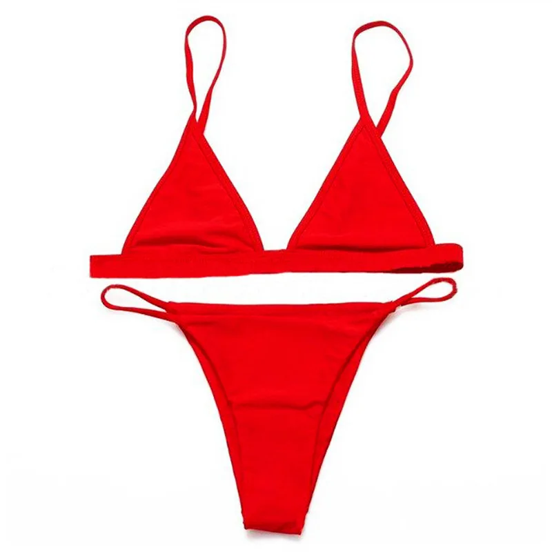 

Woman Swimsuit 2022 Micro Bikini Sexy Female Bath Beachwear 2-Piece Set Low Waist Red Black Solid Color New Green Pink Little