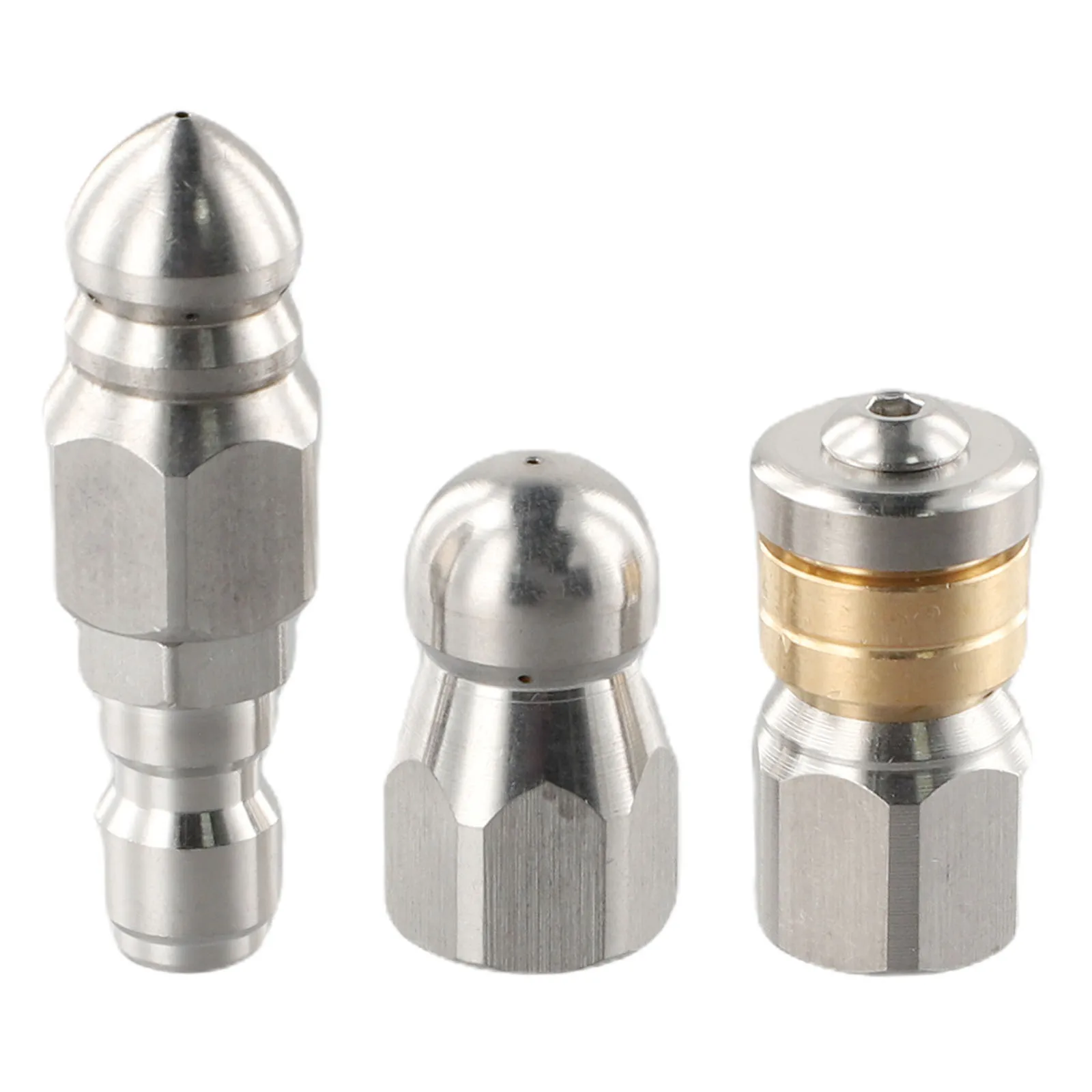 

3Pcs Sewer Jetter Rotary Nozzle Stainless Steel Pressure Washer Hose Quick Connect Cleaning Nozzle Pipe Drain Washing Tools Head