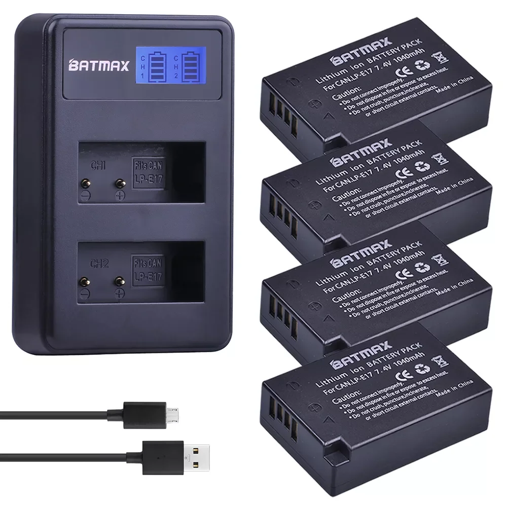 

4Pcs LPE17 LP E17 LP-E17 Battery + LCD USB Dual Charger for Canon EOS 200D M3 M6 750D 760D T6i T6s 800D 8000D Kiss X8i Cameras