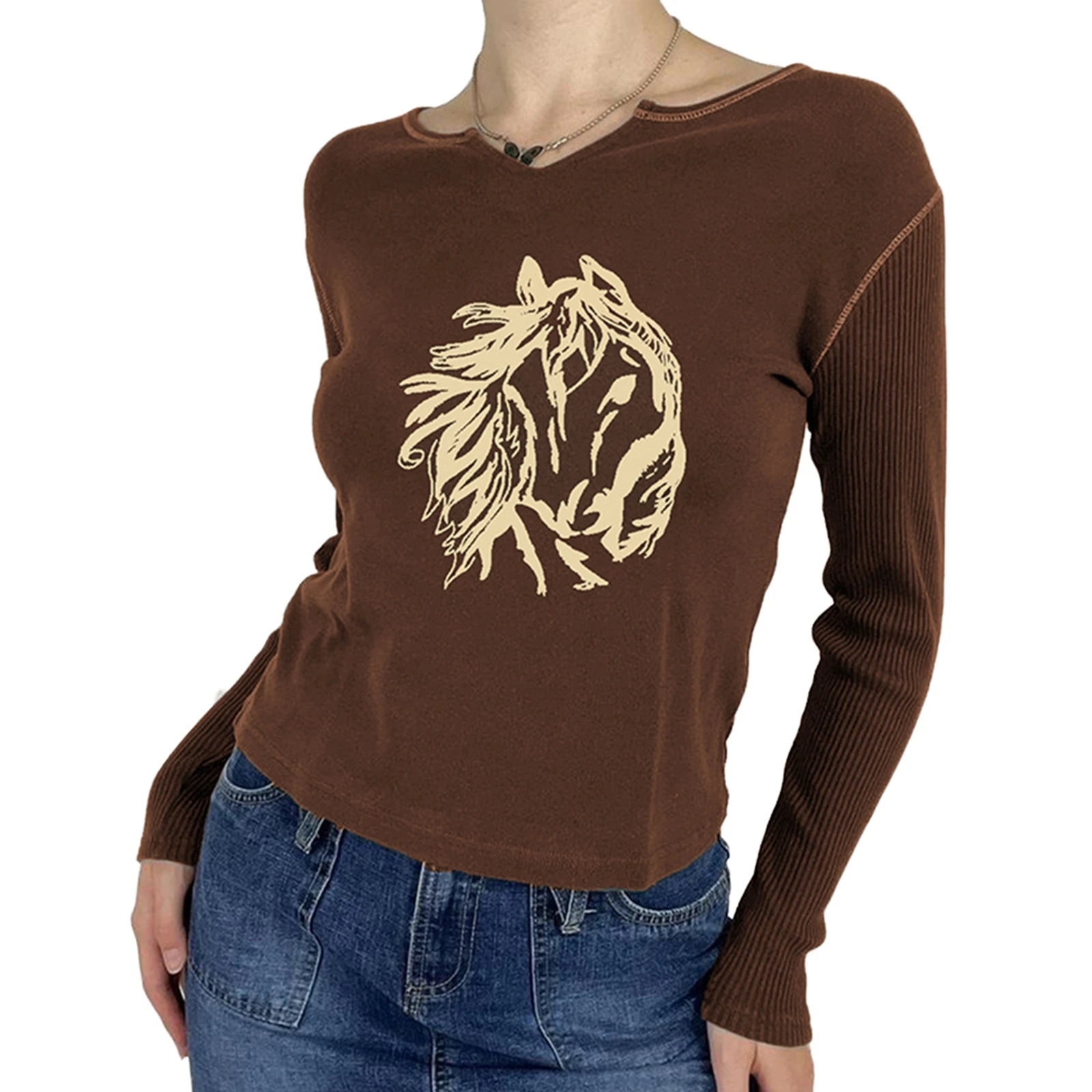 

Женский облегающий пуловер с принтом бабочки, белая футболка с длинным рукавом и V-образным вырезом для весны/осени, S/M/L, 2022