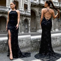 sexy dress womens elegant evening party lace mesh high waist dress womens spaghetti strap backless bandage hollow out dress