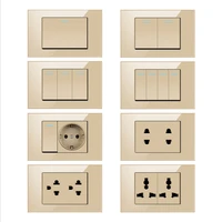hot selling 118 type tempered glass golden wall switch thai multi three hole american plug usb can be matched by itself