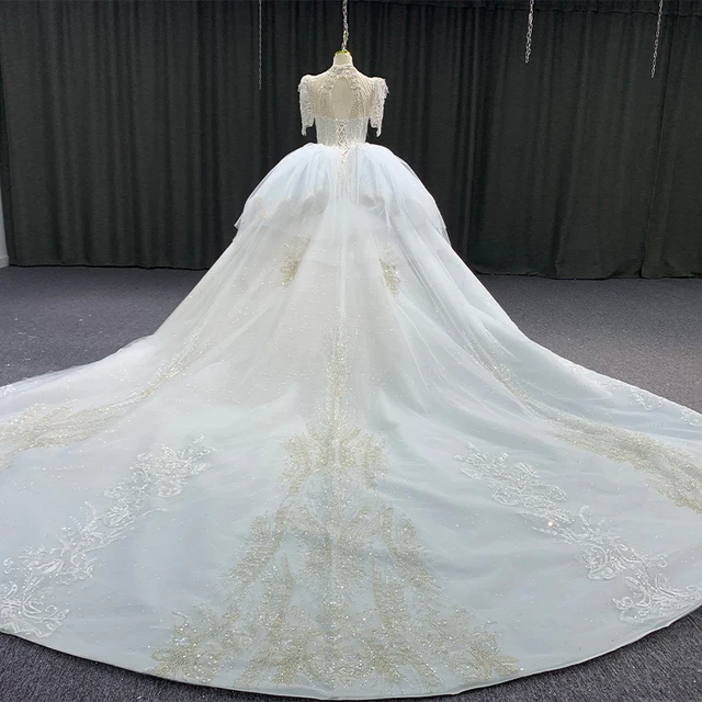 Luxury Wedding Dress 2023 Organza Floor-Length High Neck Wedding Gown For Bride 2023 Pearls Crystal MN203 Robe De Mariée 2